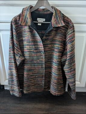Coldwater Creek Multicolor Striped Button Front Jacket Southwestern Sz 2X